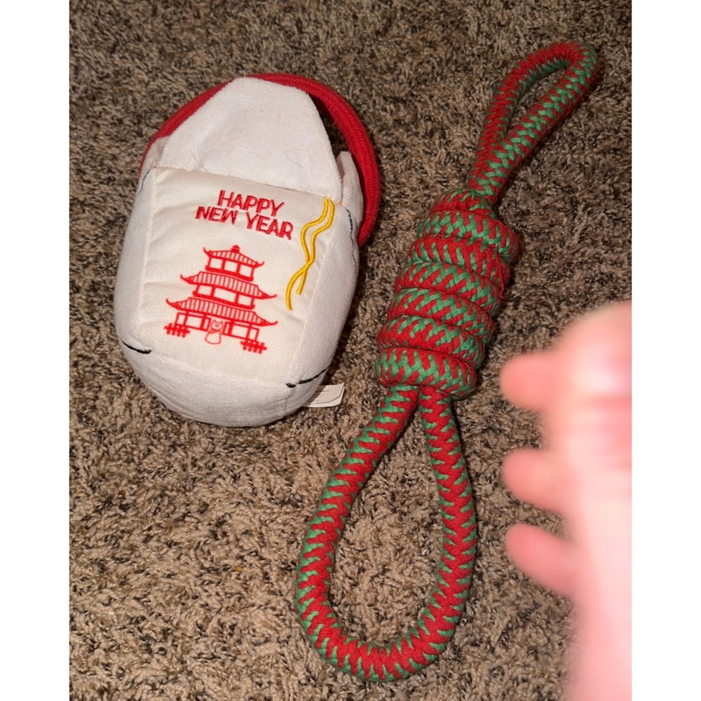 HugSmart Chinese Takeout Plush Squeaky Dog Toy and Braided Rope Tug Toy Set